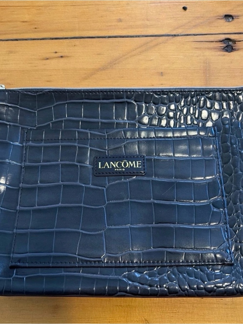 Lancome Paris Black Croc Embossed Cosmetic Bag Pouch